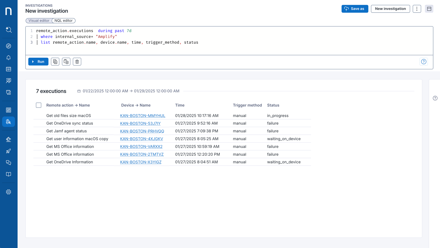 Tracking remote action execution