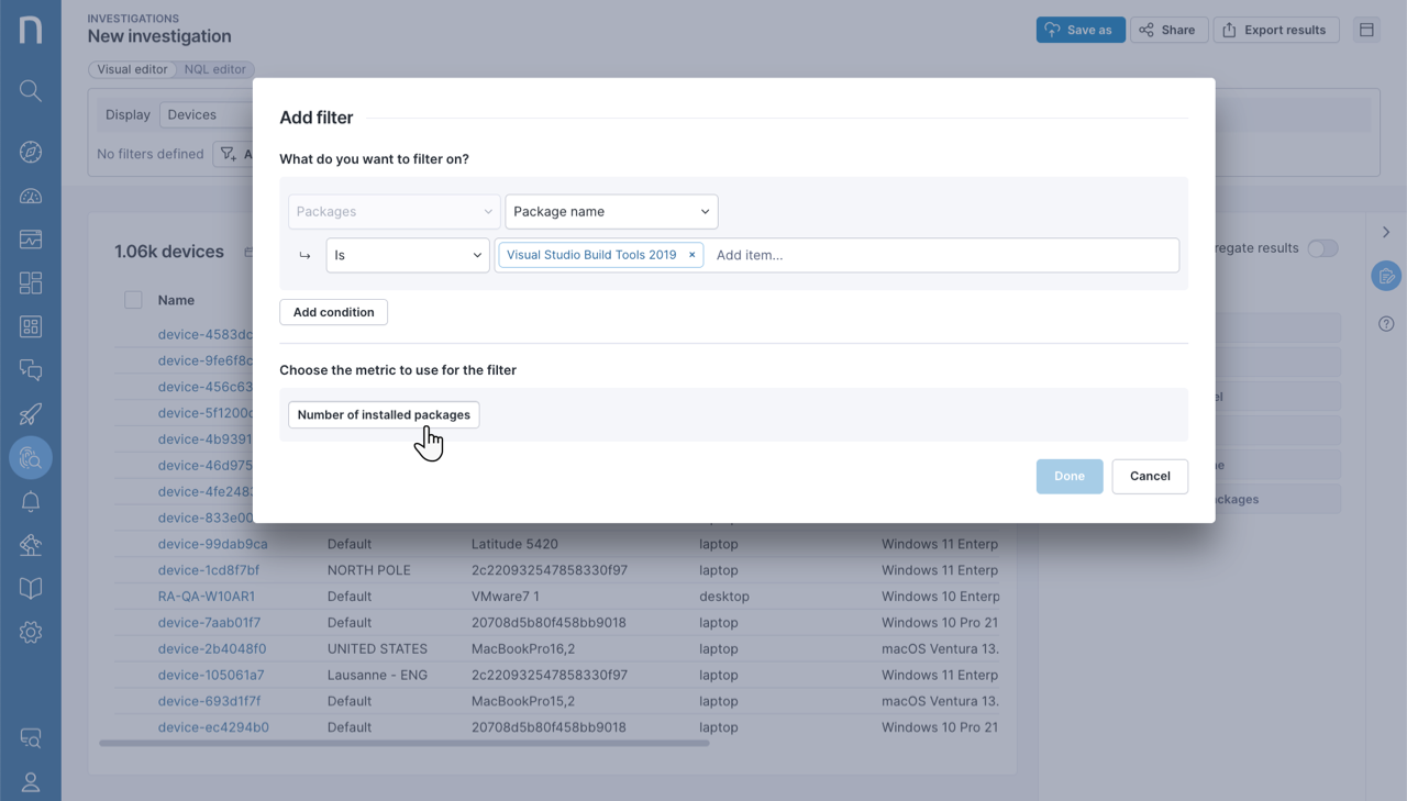 Software packages in the Visual editor
