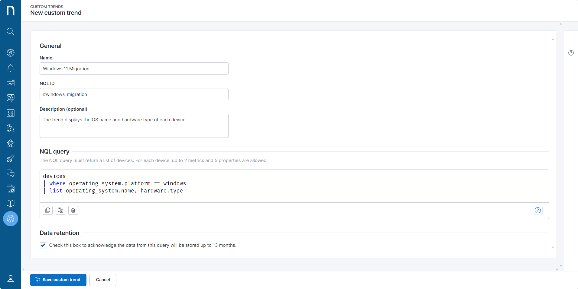 Creating a custom trend