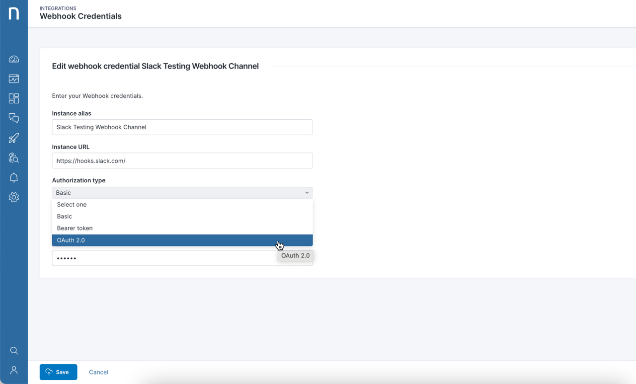 Webhooks support for OAuth 2.0 authentication