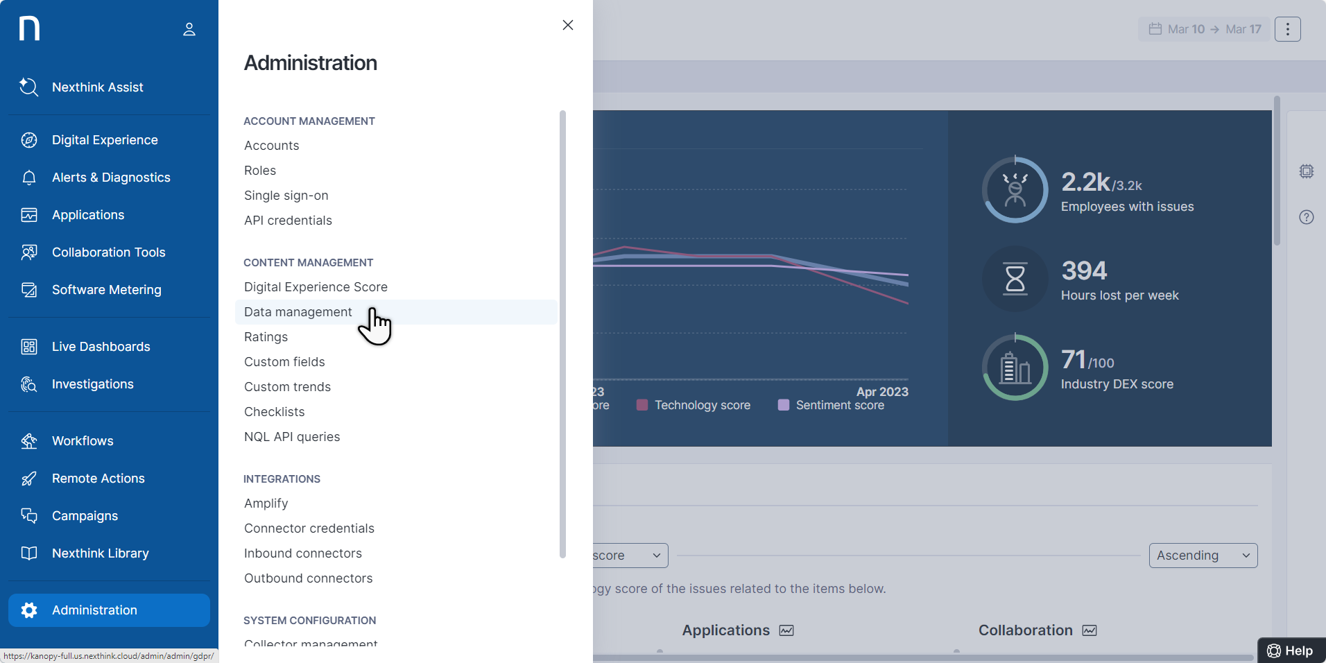 Accessing the Data Management page