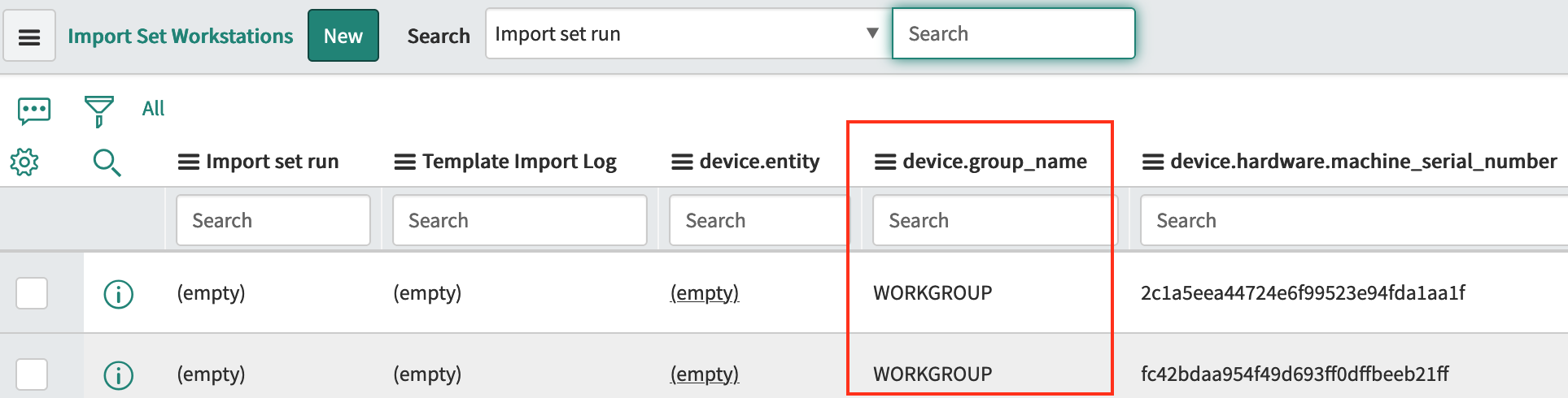 Import set workstations