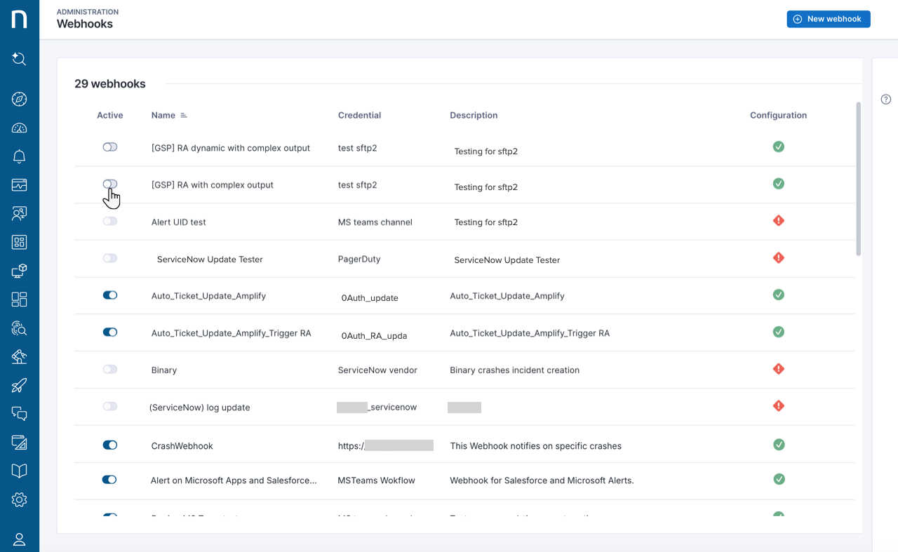 Enabling or disabling a webhook.