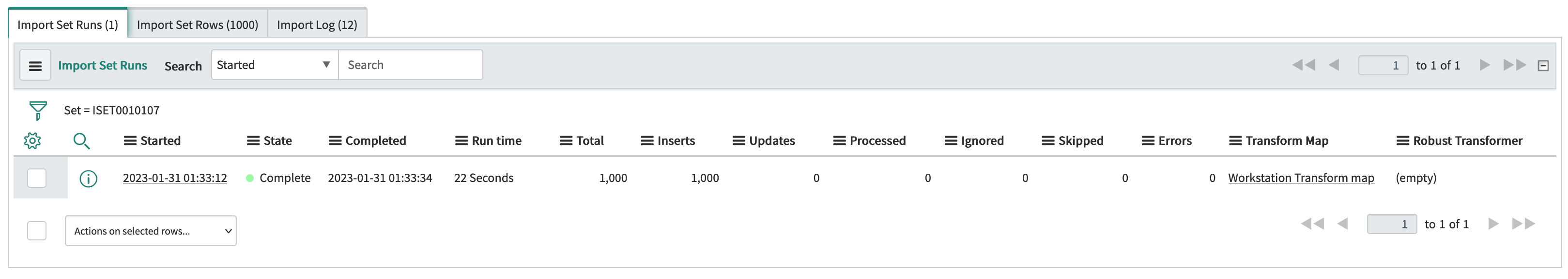 Import set runs