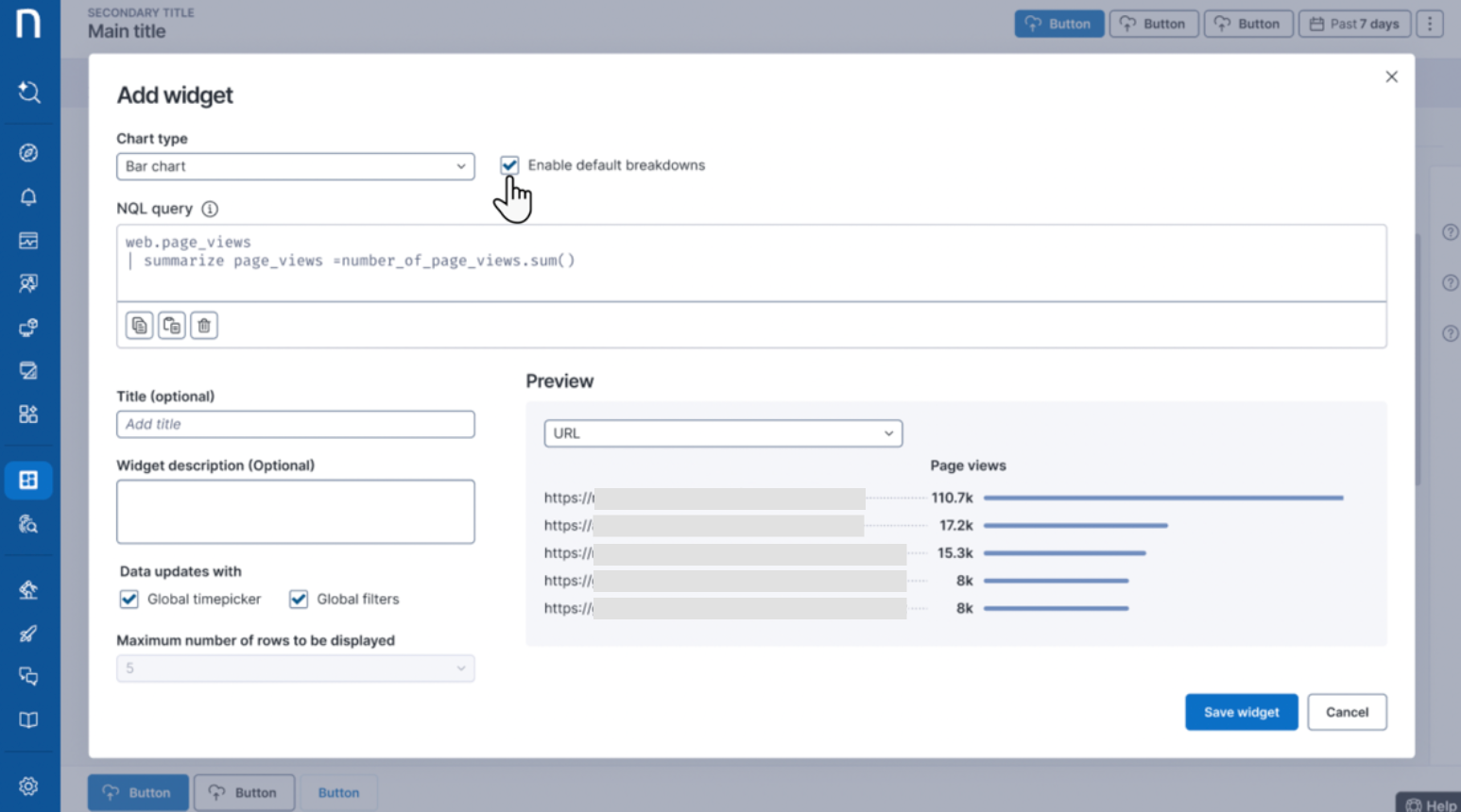 Key pages breakdown filter