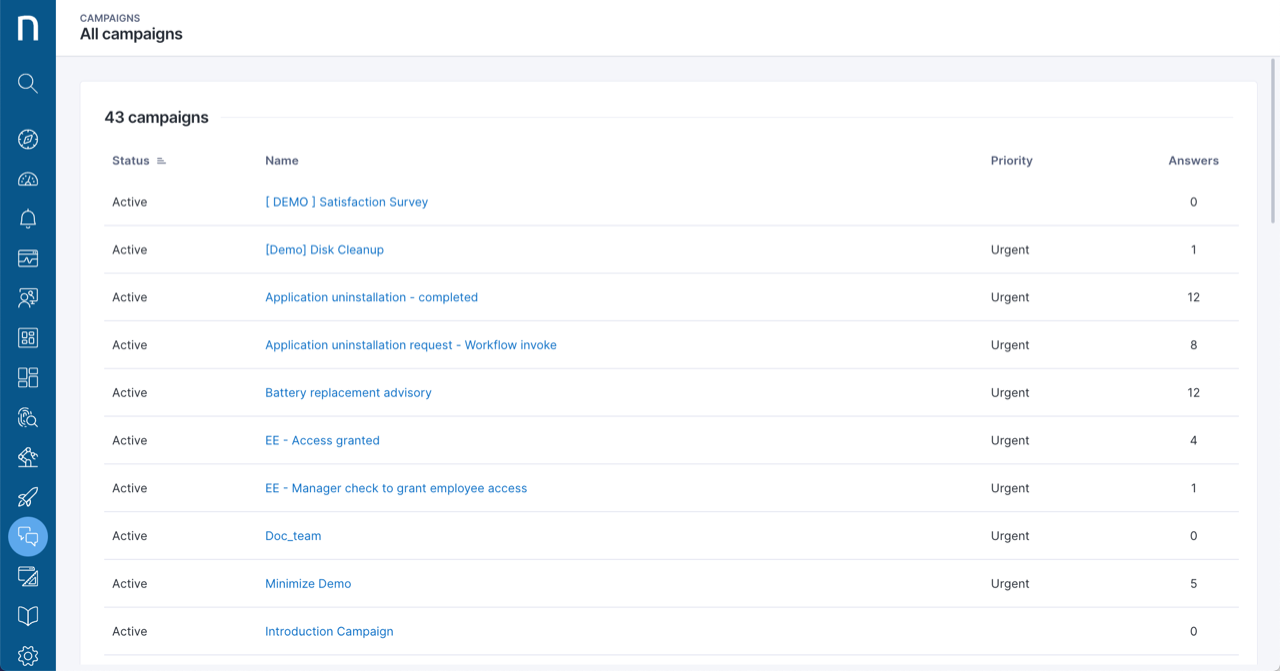 Campaigns overview page