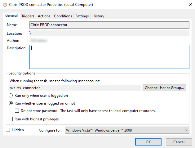 Citrix PROD connector properties