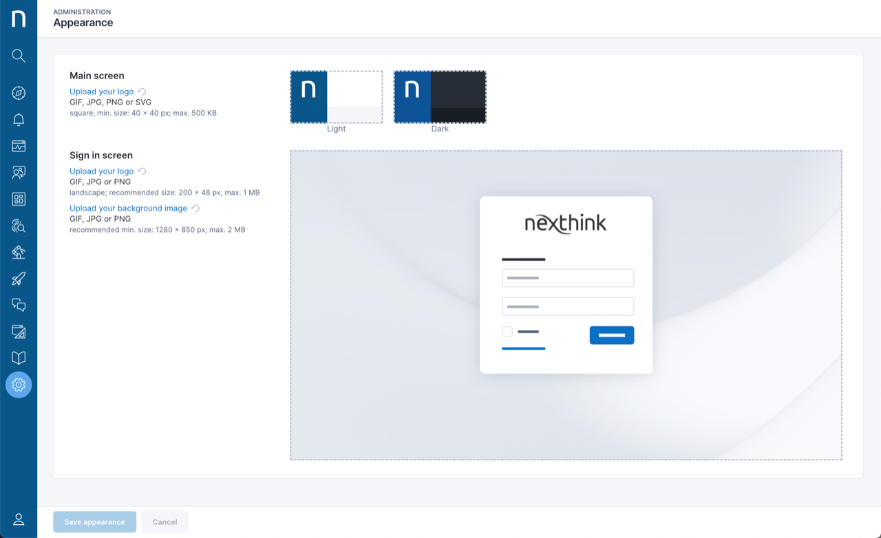 Appearance page