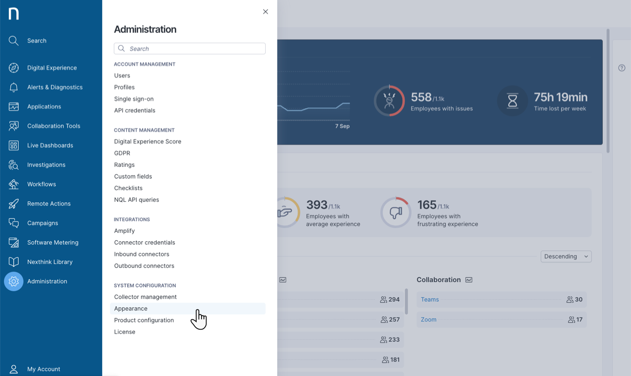 Accessing the appearance page