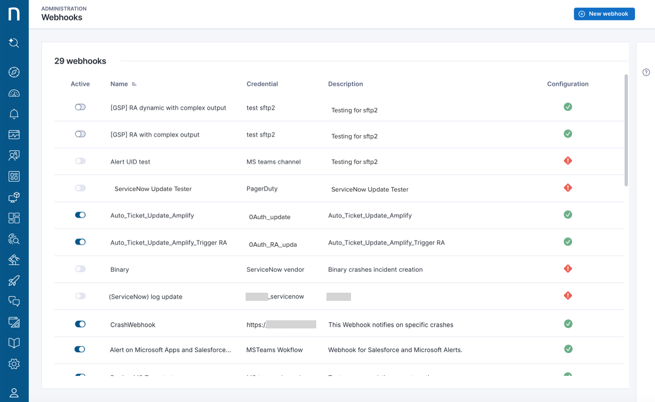 Webhooks overview page.
