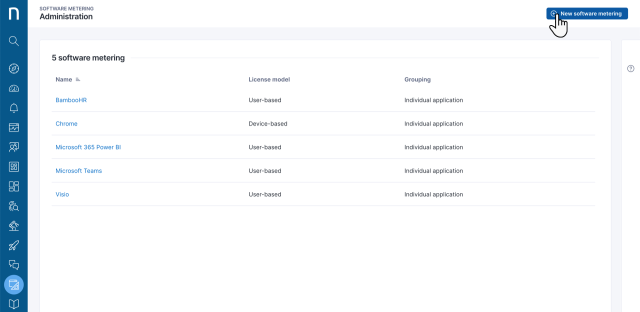 Manage software metering page