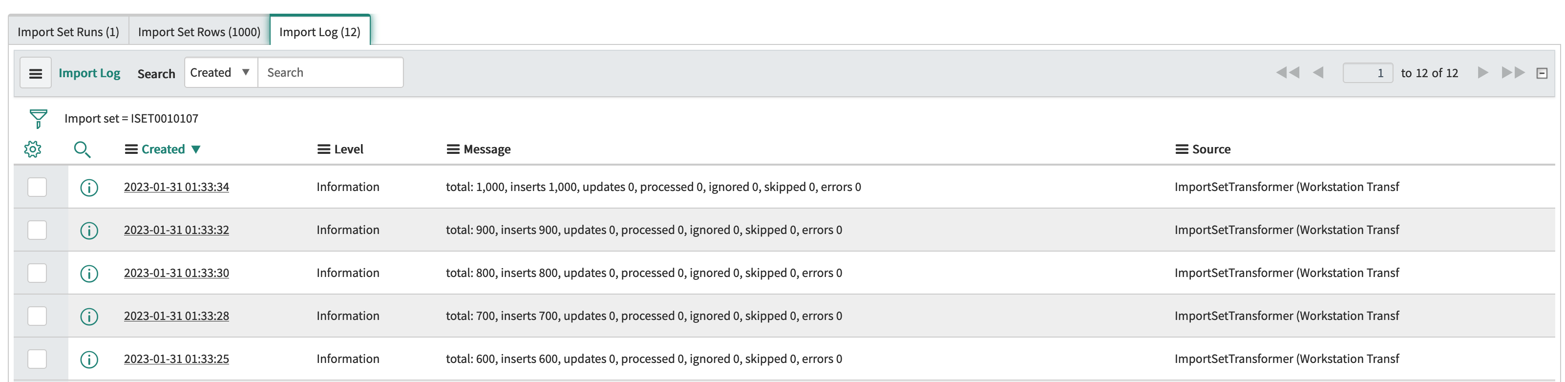 Import log