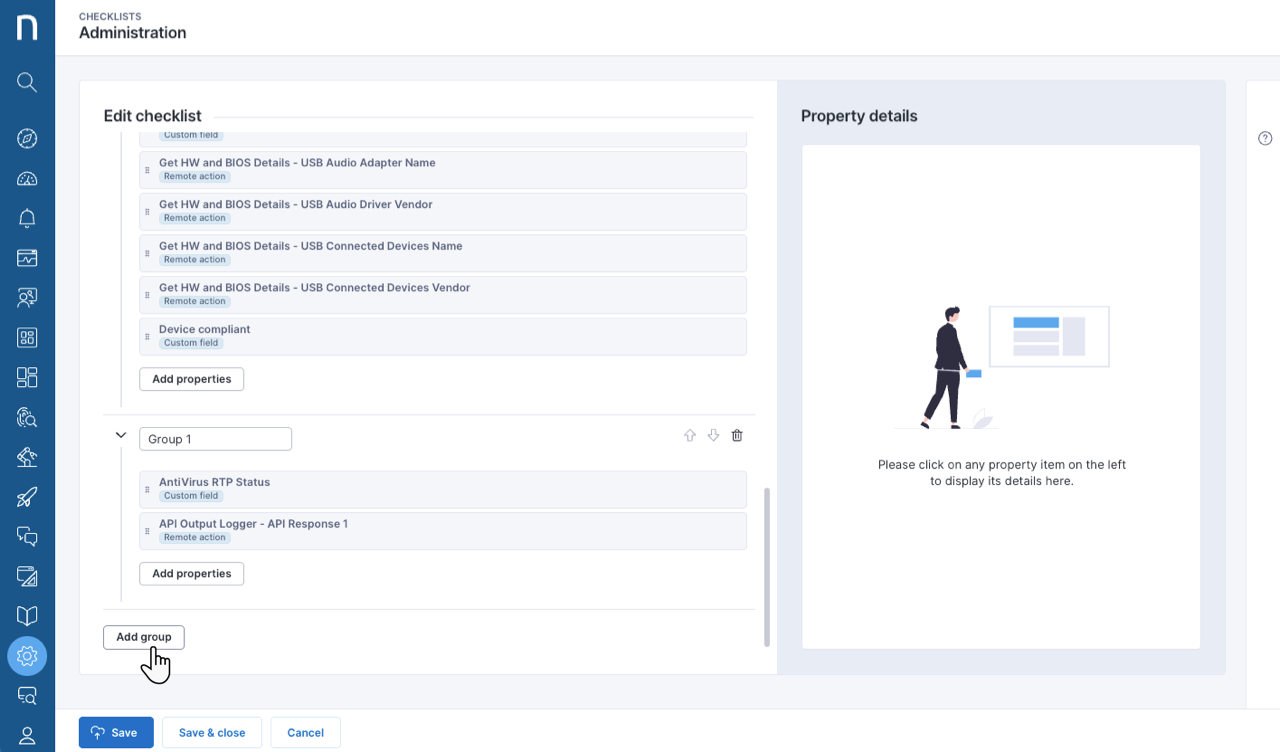 Property groups for Checklists.
