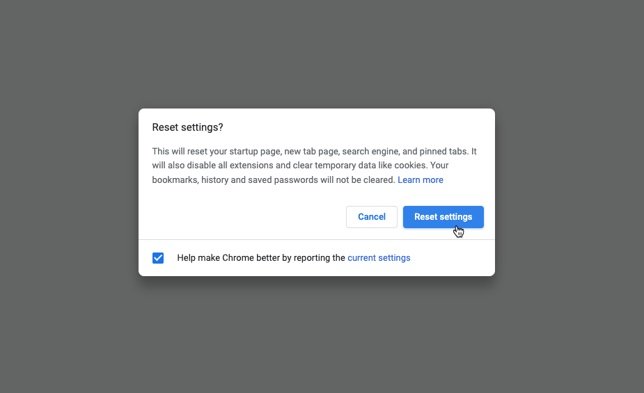 Resetting Google browser settings