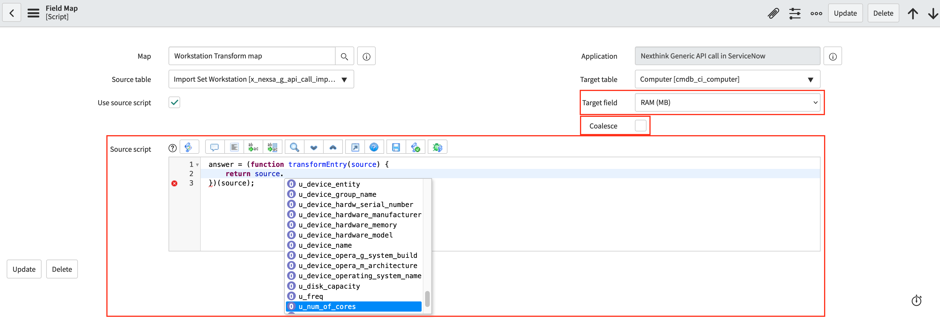 Source script