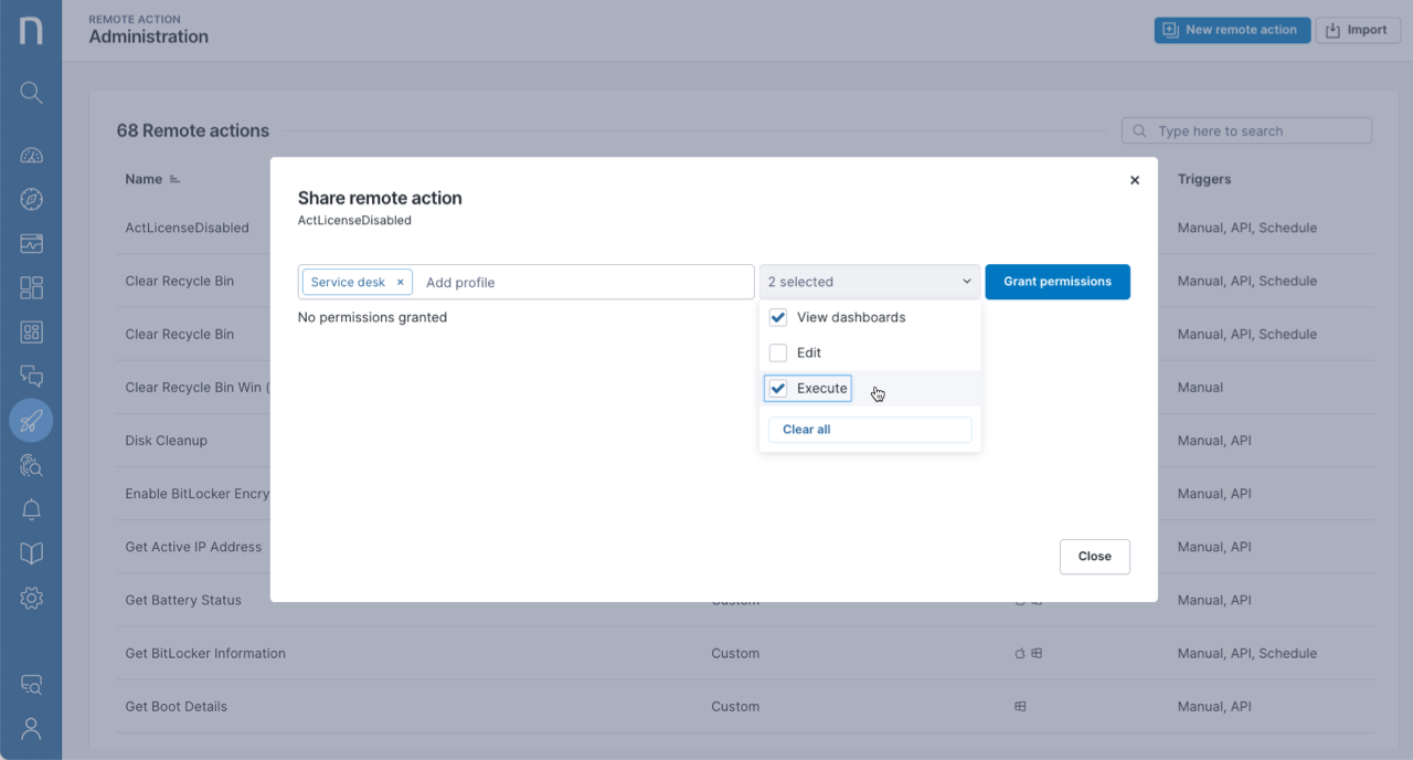share remote action modal