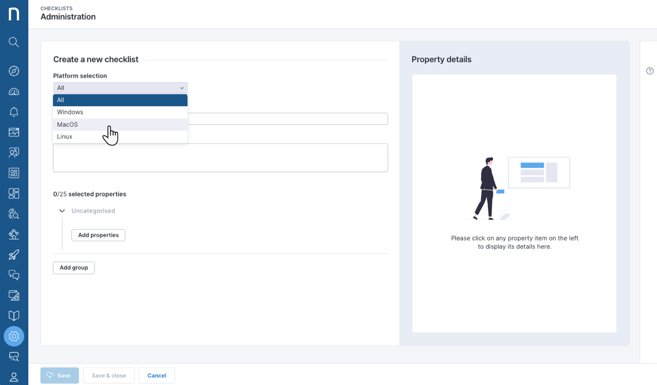 Checklist OS Platform Selection Dropdown