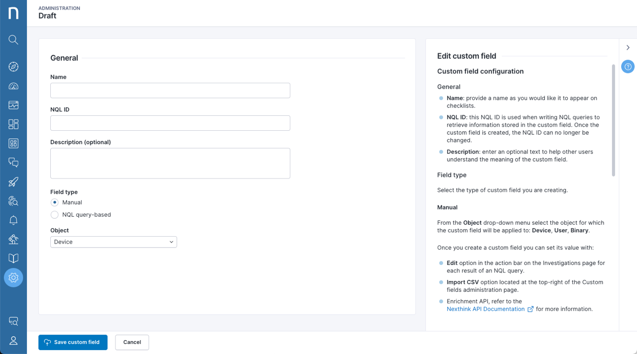 Manual custom fields