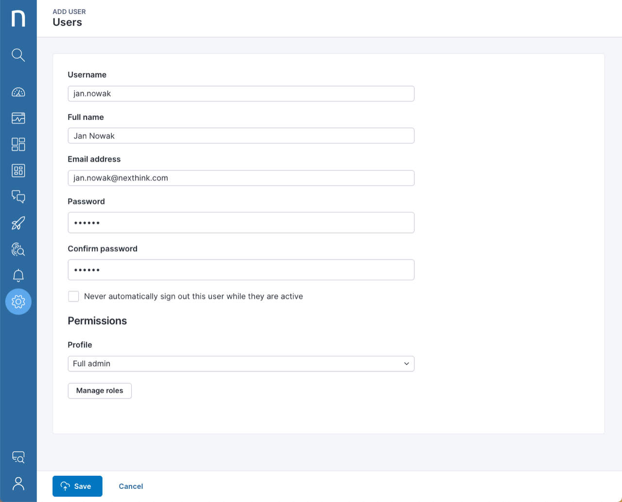New user management page