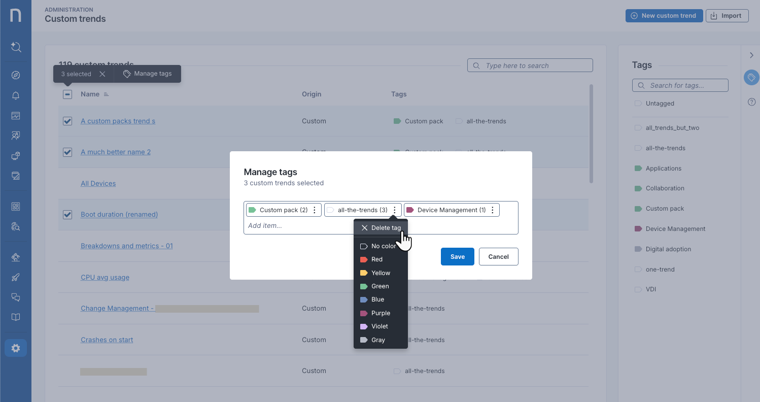 Managing tags in bulks