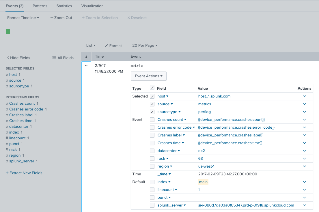 Search results in Splunk