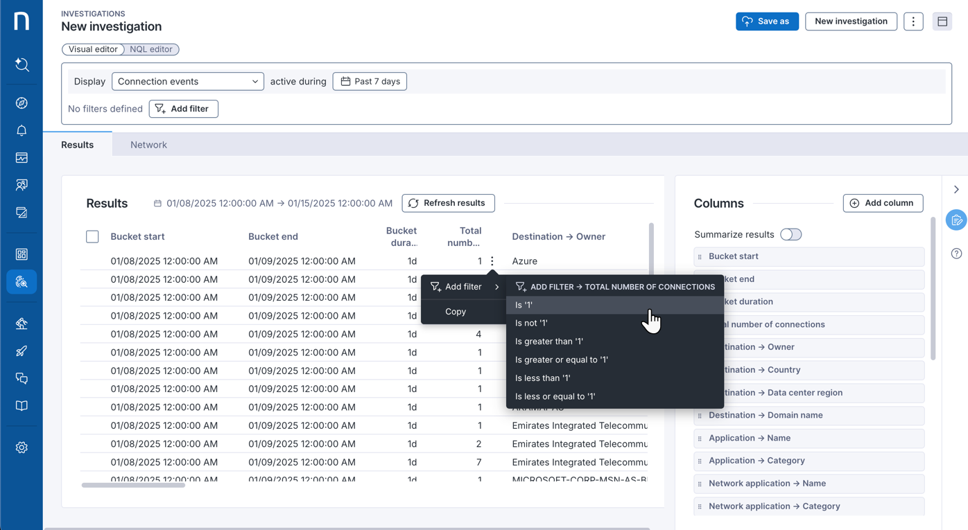 Adding filters from the results cell