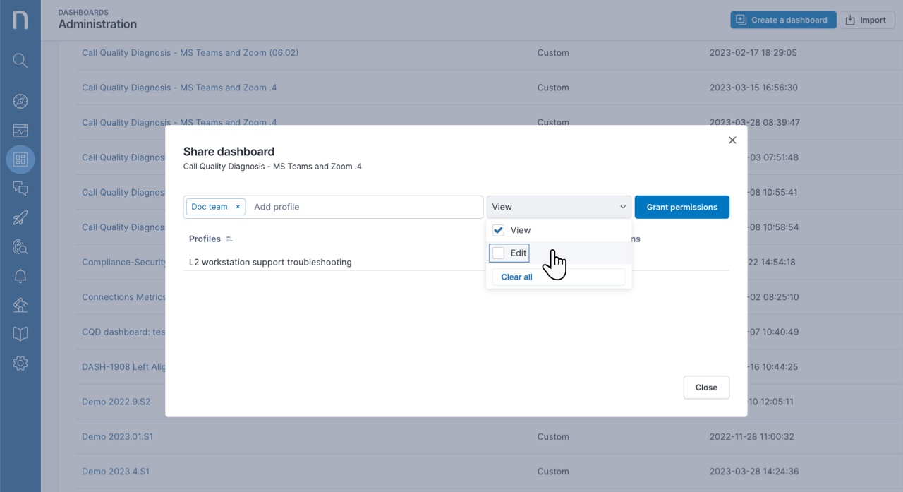 Share dashboard modal