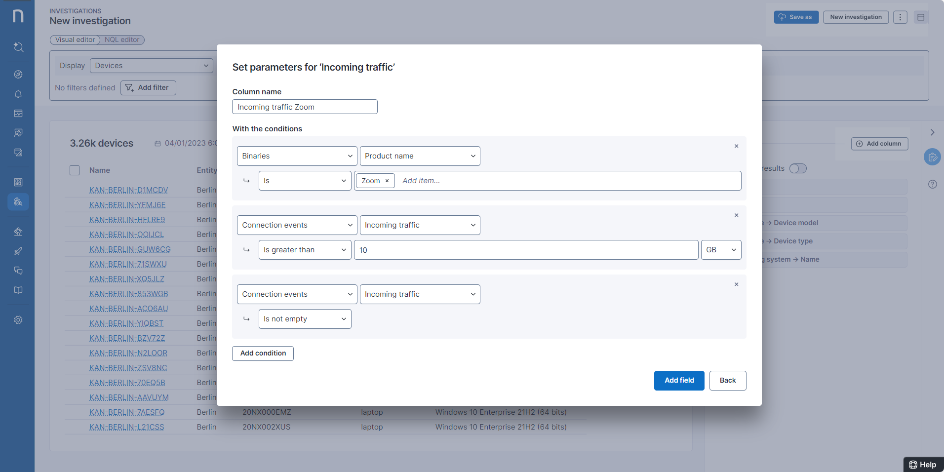 Adding conditions to a column metric