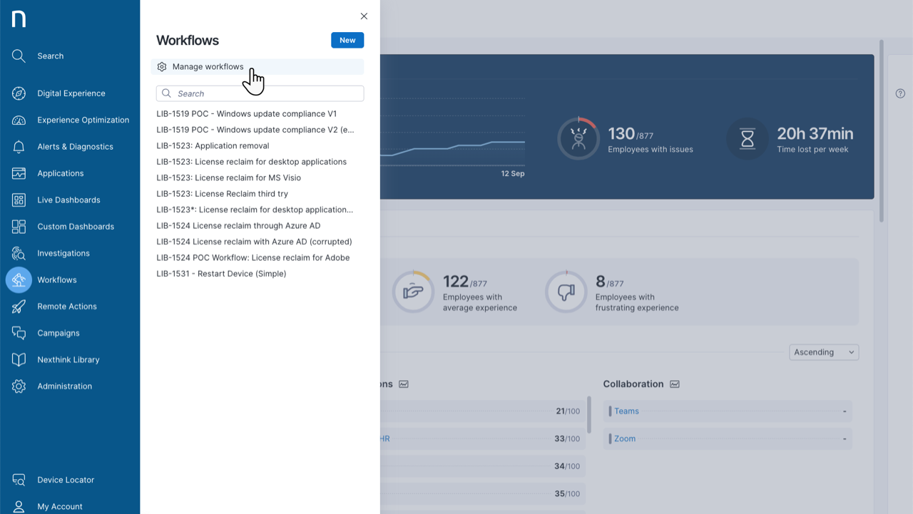 AAccessing the Manage workflows page