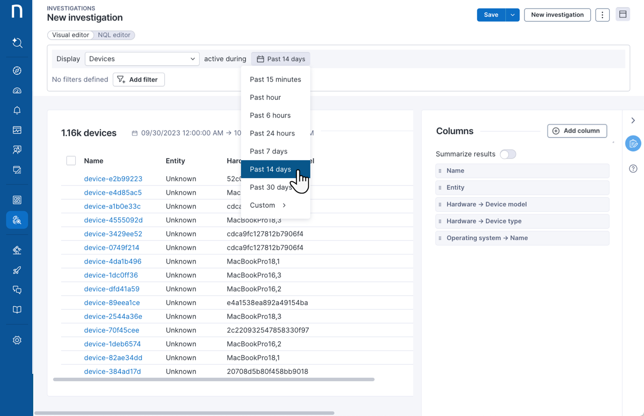 Adjusting the timeframe from an investigation.