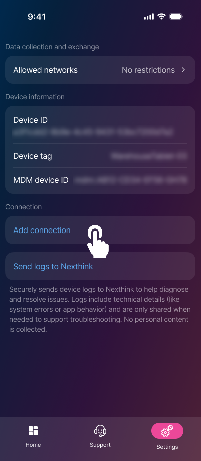 Accessing connection settings