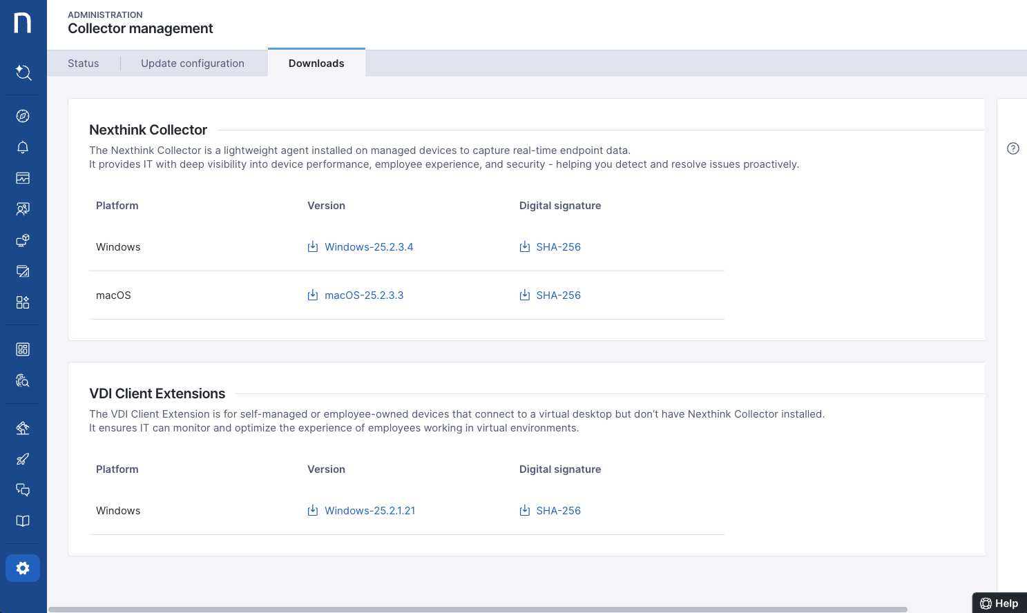Collector and VDI Client Extension download page